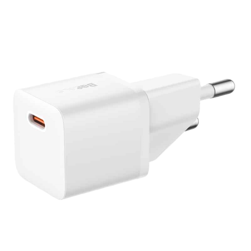 ראש מטען קיר מהיר Baseus GaN5 Fast Charger(mini) 1M 20W, צבע לבן, שנה אחריות יבואן רשמי 
