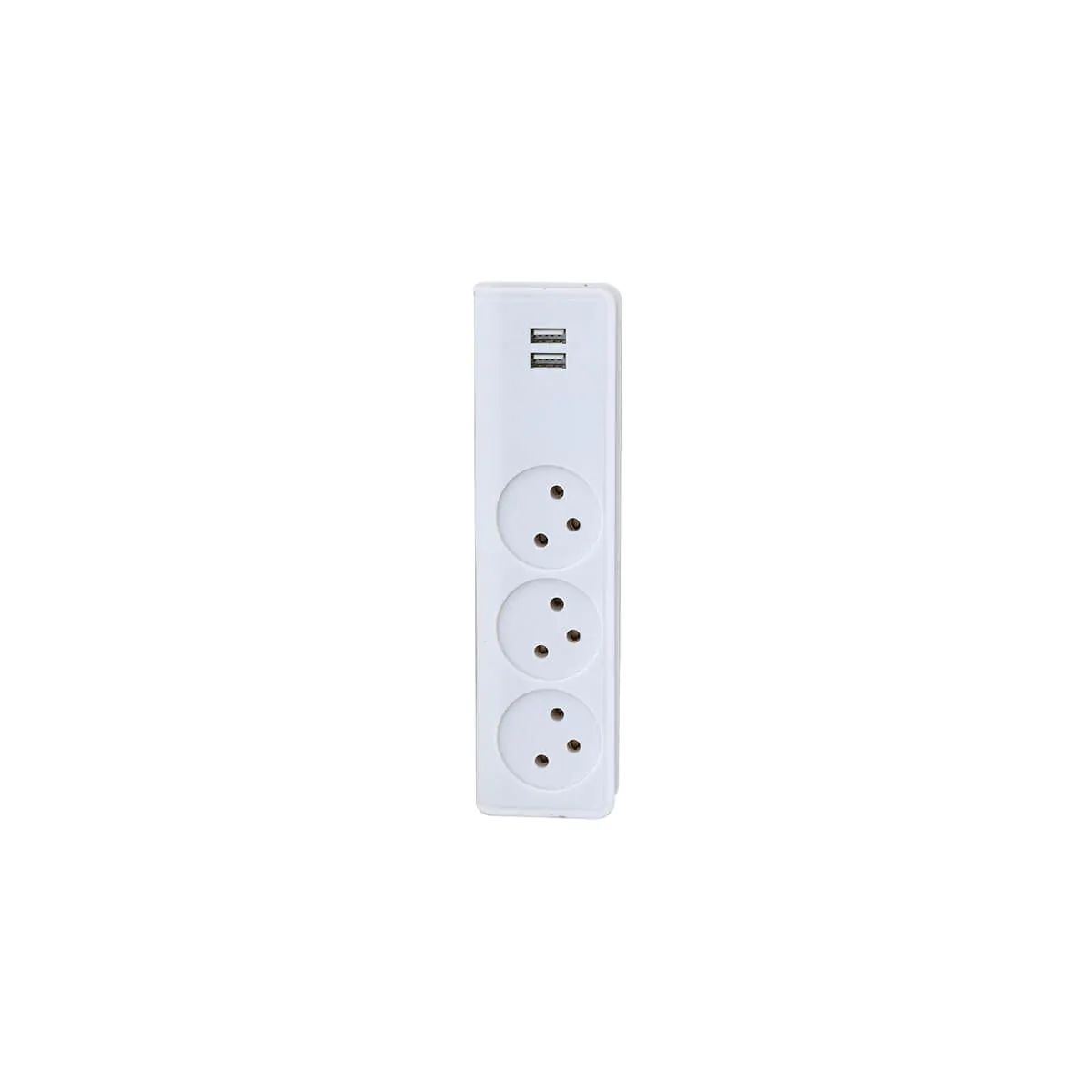 מפצל חשמל 3 מקומות מאונך עם 2 חיבורי USB