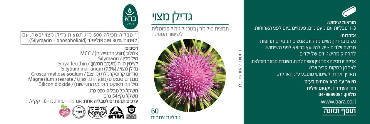 סיליבום מארינום (גדילן מצוי)| כשרות בד"ץ | להגנה מפני נזקי חשיפה לרעלים שונים | מכיל 60 טבליות |	