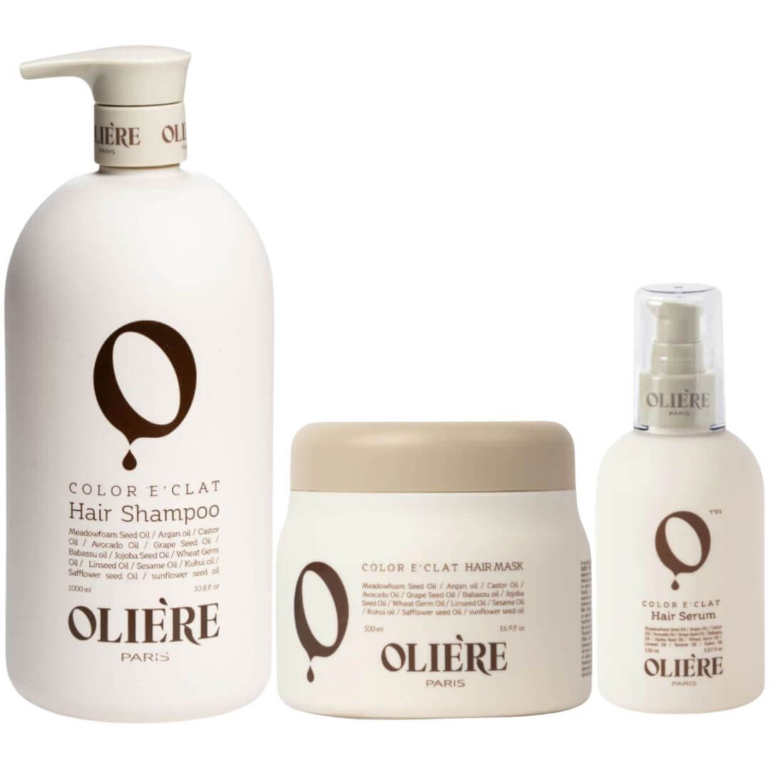 מארז שמפו+ מסכה+ סרום  OLIERE לשיער צבוע או פגום לטיפול עמוק ושיקום השיער אולייר