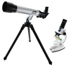 סט מיקרוסקופ עם תאורה וטלסקופ HD עם אביזרים נלווים במזוודה