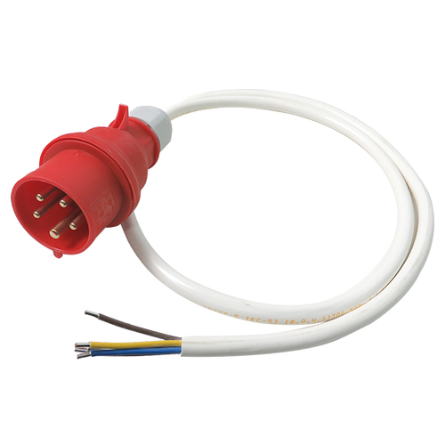 כבל חשמל לבן 5 גידים 1.3 מטר עם תקע כח אדום חיבור מהיר תלת פאזי עגול לבן 5 פינים עגולים 5X16A