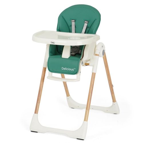 כסא אוכל לילדים Delicious בריפוד דמוי עור ומסגרת דמוי עץ, מצבי שכיבה וגובה - ירוק