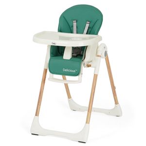 כסא אוכל לילדים Delicious בריפוד דמוי עור ומסגרת דמוי עץ, מצבי שכיבה וגובה - ירוק