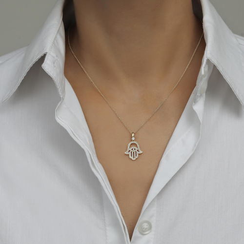 שרשרת ותליון חמסה ועין זהב 14K