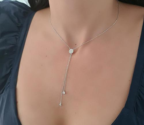 שרשרת לנשים עשוי כסף אמיתי 925 דגם WX35 עניבה עיגול משובץ