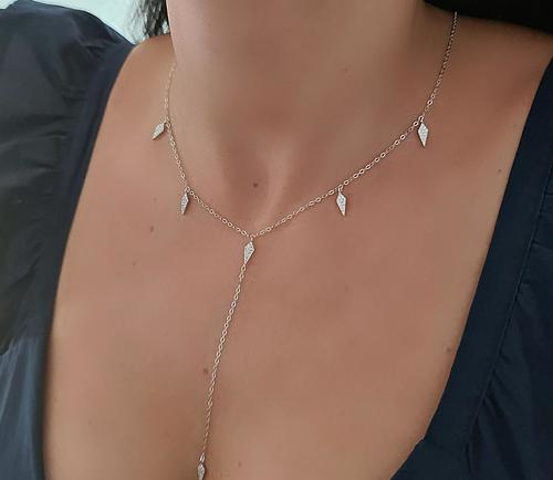 שרשרת לנשים עשוי כסף אמיתי 925 דגם WX36 עניבה מעויינים משובצים