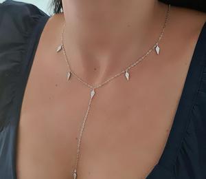 שרשרת לנשים עשוי כסף אמיתי 925 דגם WX36 עניבה מעויינים משובצים