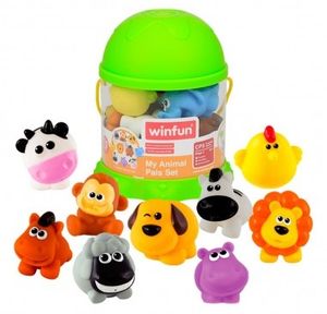 סט 10 חיות משחק מגומי לאמבטיה בדלי משחק עם מכסה