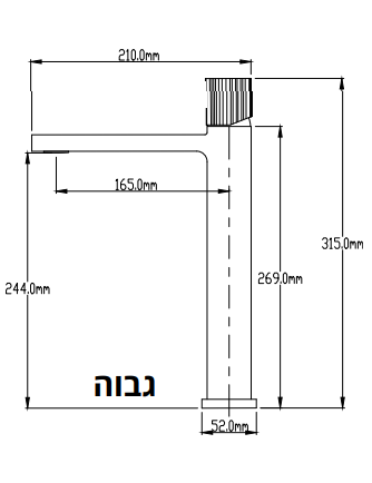ברז אמבטיה VOUGE גבוה עם ידית מחורצת צבע ניקל ציפוי PVD מק