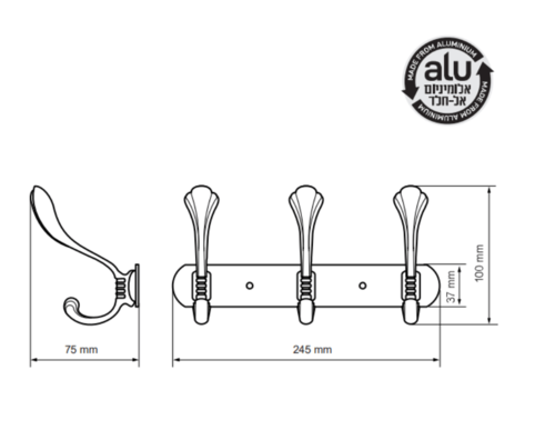 קולב מגבות 3 ווים Set & Stick אפור מטאלי