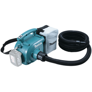 שואב אבק MAKITA DVC350 LXT בצבע כחול-שחור עם מיכל 3 ליטר, צינור שאיבה ורצועת כתף לניידות מרבית