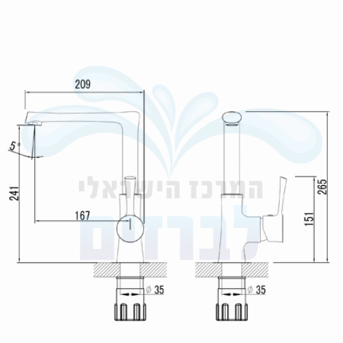 מידות ברז ערבוב גבוה עם פייה ישרה ארוכה לכיור רחצה מדגל יערה 44804 | MADGAL.