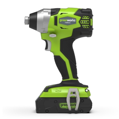 צמד כלים GREENWORKS 24V נטען הכולל פטישון 4J ומברגת אימפקט 300Nm עם 2 סוללות 5 אמפר דור 2 לעבודה מקצועית