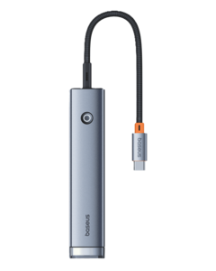 מפצל Baseus 5-Port Hub HDMI RJ45 Type C, צבע שחור, שנה אחריות יבואן רשמי 