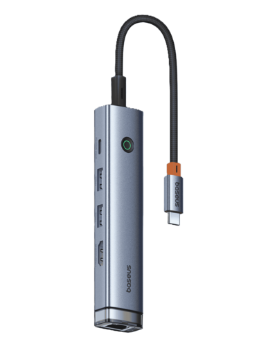 מפצל Baseus 5-Port Hub HDMI RJ45 Type C, צבע שחור, שנה אחריות יבואן רשמי 