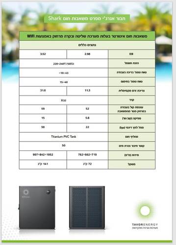 משאבת חום אינוורטר 14KW SHARK דגם 130SPR4INVM-USA (בריכות 14-25 קוב)