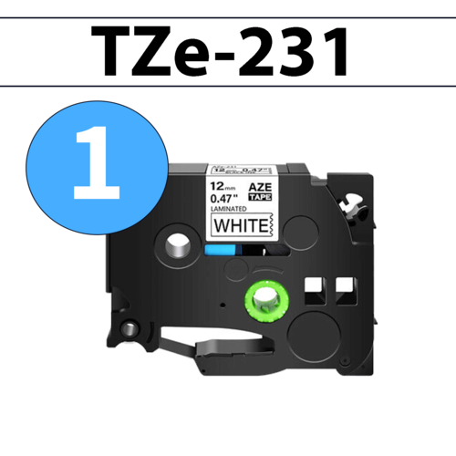 סרט מדבקה TZe-231 תואם פרימיום שחור על לבן 12 מ״מ