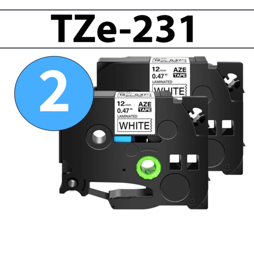 מארז 2 סרטי מדבקה TZe-231 תואמים פרימיום שחור על לבן 12 מ״מ