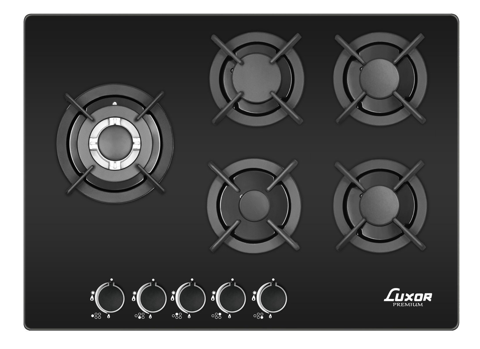 כיריים גז 5 להבות Luxor לוקסור LUX-705-CIGB זכוכית שחורה