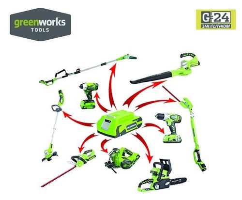 חרמש קוצץ קנטים GREENWORKS 24V DELUXE דגם 99503 עם ראש רב-כיווני, מוט טלסקופי וגלגלת תמיכה לביצועים מקצועיים מושלמים
