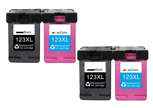 HP 123XL רביעיית ראשי דיו תואמים 2 שחור ו2 צבע בכמות גדולה 
