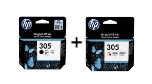 זוג ראשי דיו מקוריים  HP 305 שחור +HP 305 צבעוני