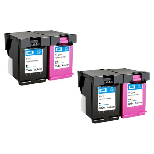 HP 652XL רביעיית ראשי דיו תואמים 2 שחור ו2 צבע בכמות כפולה מהמקורי