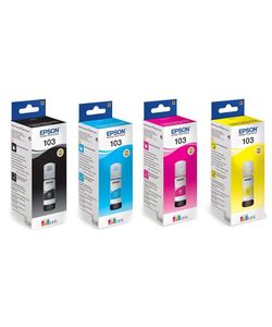 סט 4 מכלי דיו מקוריים EPSON 103 BK/C/M/Y