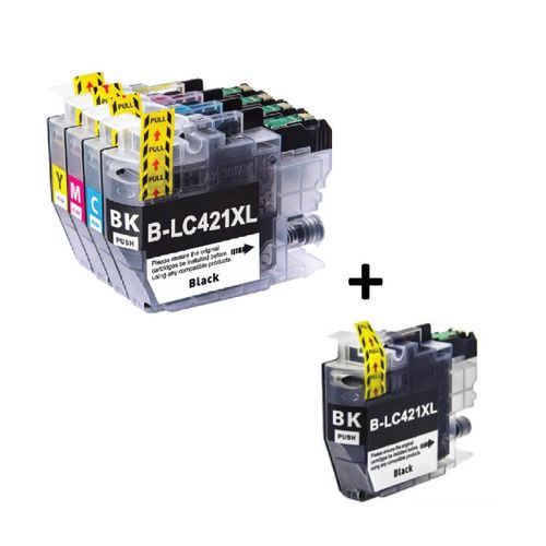 סט מלא 4 ראשי דיו תואמים + שחור נוסף למדפסת Brother LC421XL 
