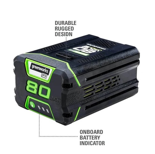 סוללת ליתיום GREENWORKS PRO 80V 2.0Ah דגם 99555-5 עם תאי Panasonic מתקדמים, טעינה מהירה ומערכת ניטור חכמה לביצועים מקצועיים מושלמים