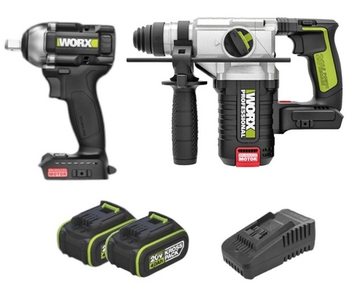 סט פטישון + מפתח רטיטה D1/2 כולל סוללות 4A ומטען WORK