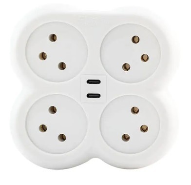 מפצל חשמל 1 ל-4 פרפר עם 2 חיבורים  SEMICOM SW-ADP4C TYPE-C