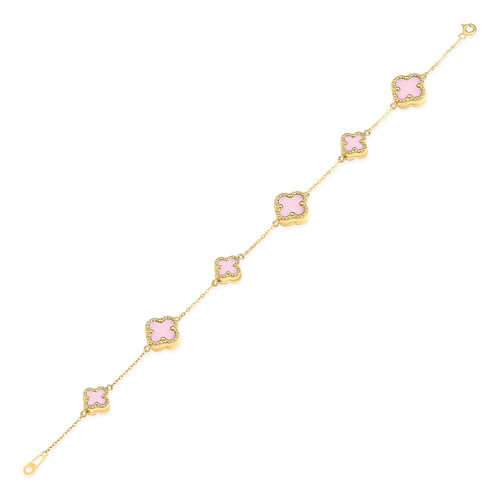 צמיד 6 פרחי תלתן ורוד (8.5 ממ) זהב 14K