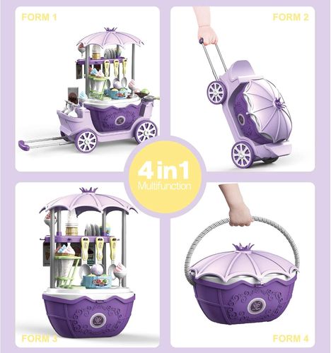 טרולי הופך לדוכן גלידה 4 ב 1 עם שלל אביזרי משחק