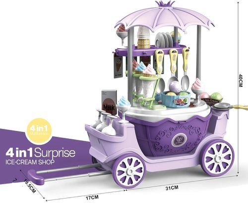 טרולי הופך לדוכן גלידה 4 ב 1 עם שלל אביזרי משחק