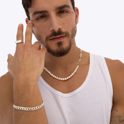שרשרת לגבר חצי פנינים חצי גורמט כסף