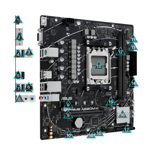 לוח ASUS A620M-K PRIME AMD AM5 USB3.2 AURA 90MB1F40