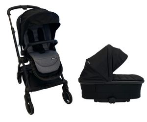 סט עגלת תינוק BOSTON עם ידית מתהפכת, נעילת גלגלים אוטומטית וקיפול קומפקטי - שחור/חום