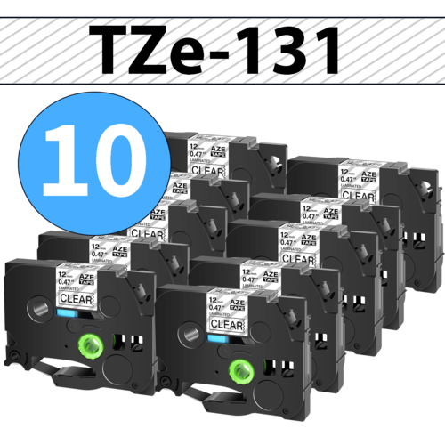 מארז 10 סרטי מדבקה TZe-131 תואמים פרימיום שחור על שקוף 12 מ״מ