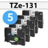 מארז 5 סרטי מדבקה TZe-131 תואמים פרימיום שחור על שקוף 12 מ״מ