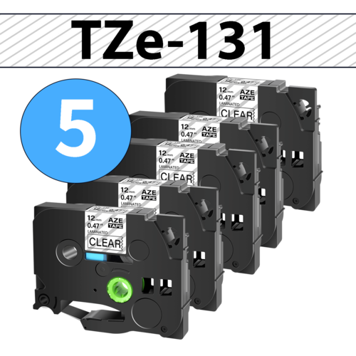 מארז 5 סרטי מדבקה TZe-131 תואמים פרימיום שחור על שקוף 12 מ״מ