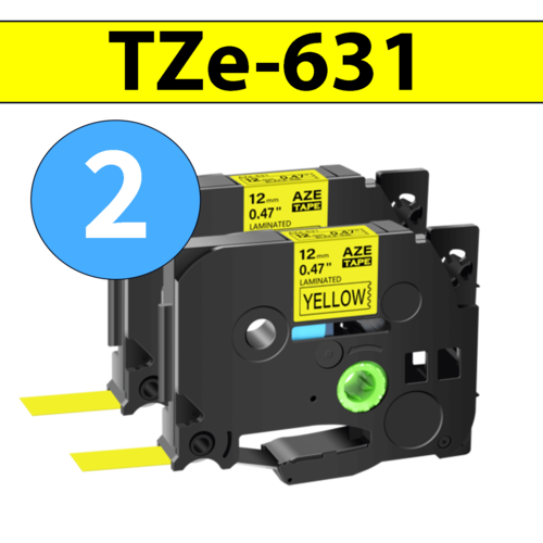 מארז 2 סרטי מדבקה TZe-631 תואמים פרימיום שחור על צהוב 12 מ״מ