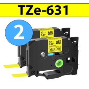 מארז 2 סרטי מדבקה TZe-631 תואמים פרימיום שחור על צהוב 12 מ״מ