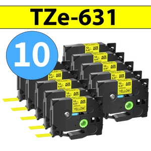 מארז 10 סרטי מדבקה TZe-631 תואמים פרימיום שחור על צהוב 12 מ״מ