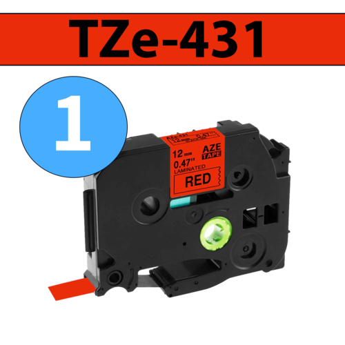 סרט מדבקה TZe-431 תואם פרימיום שחור על אדום 12 מ״מ