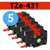 מארז 5 סרטי מדבקה TZe-431 תואמים פרימיום שחור על אדום 12 מ״מ
