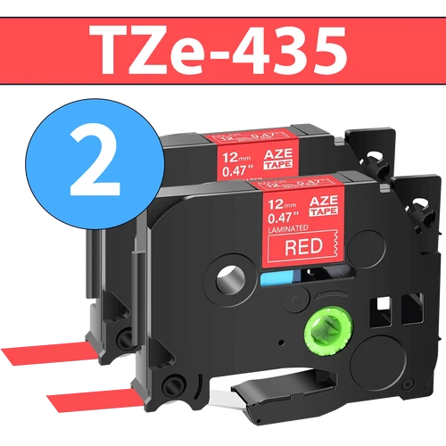 מארז 2 סרטי מדבקה TZe-435 תואמים פרימיום לבן על אדום 12 מ״מ