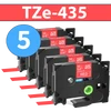 מארז 5 סרטי מדבקה TZe-435 תואמים פרימיום לבן על אדום 12 מ״מ