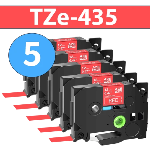 מארז 5 סרטי מדבקה TZe-435 תואמים פרימיום לבן על אדום 12 מ״מ